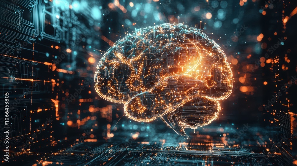 Aufkleber futuristic digital brain with circuit patterns