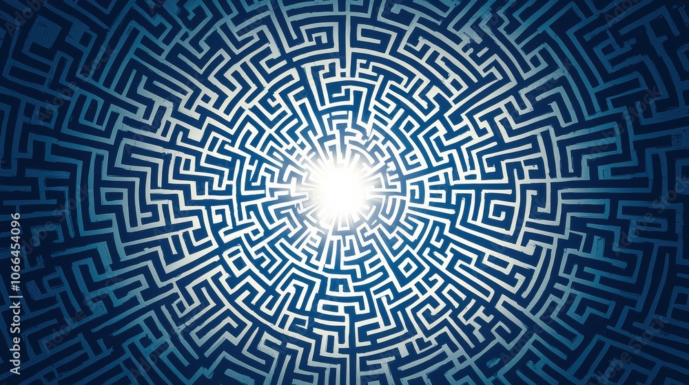 Poster intricate labyrinth design with central light source