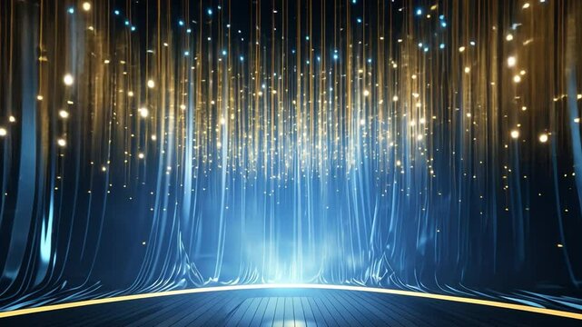 Award Ceremony Stage: Glimmering Gold and Blue Stage Design 