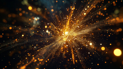 HAPPY NEW YEAR 2025 - Festive silvester New Year's Eve Party background, Golden fireworks in the dark black night