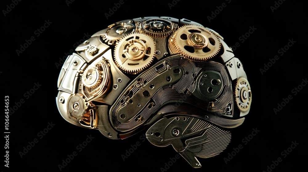Poster Mechanical Brain With Gears and Clockwork Elements
