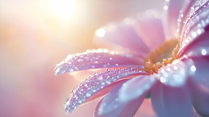 Dewdrops on a Petal with Sunlight Highlights