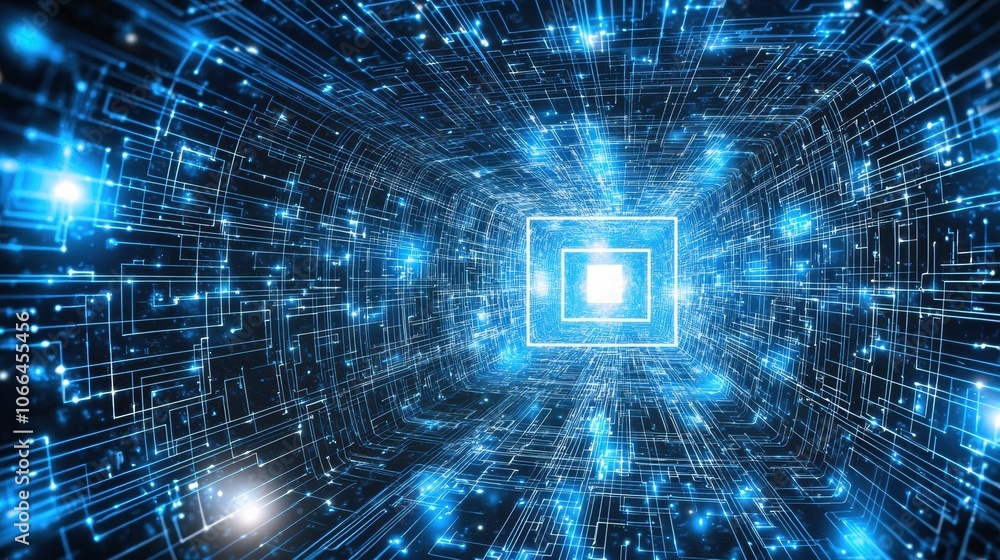 Poster abstract digital tunnel of light and data flow