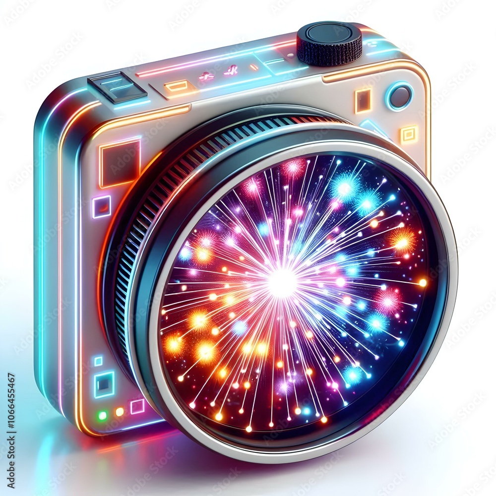 Poster 3d futuristic digital fireworks close up macro vibrant led lights display intricate patterns bright 