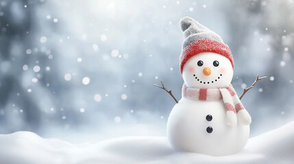 Fototapeta premium Happy snowman in winter scenery