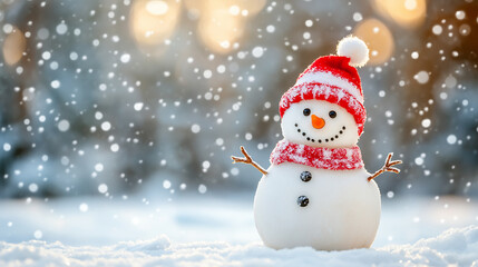 Fototapeta premium Happy snowman in winter scenery