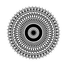 Circular Mandala with Intricate Details and a Black Center isolated on transparent background