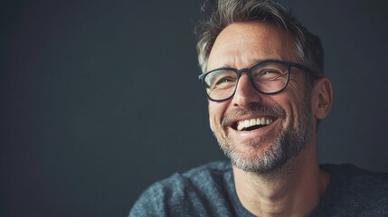 A candid studio portrait of a man sharing a joke with the photographer, creating a natural connection