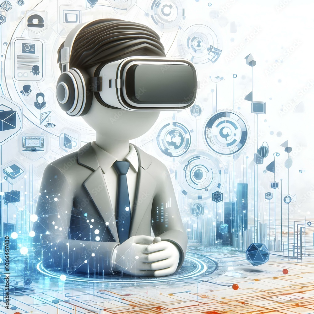 Poster 3d virtual reality goggles business setting abstract digital elements concept professional immersive