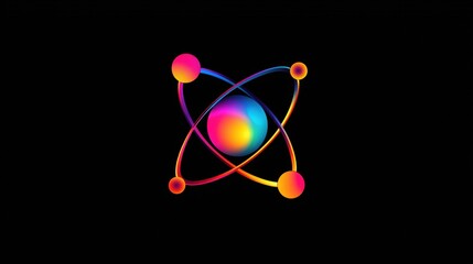 Vibrant Abstract Atom Illustration on Black Background