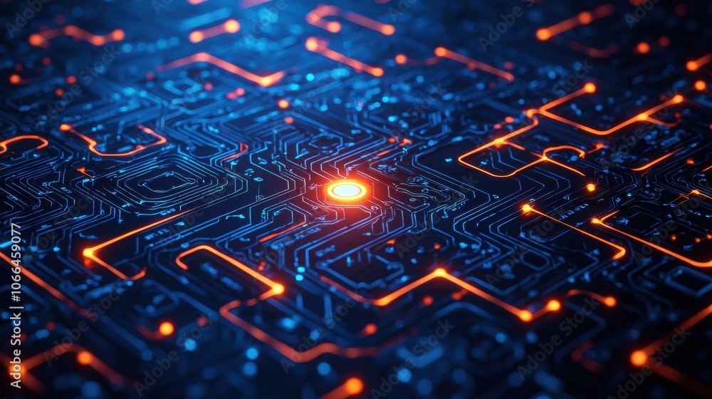 Poster abstract circuit board pattern with glowing elements