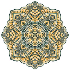 Colored textured mandala clipart isolated on plain background