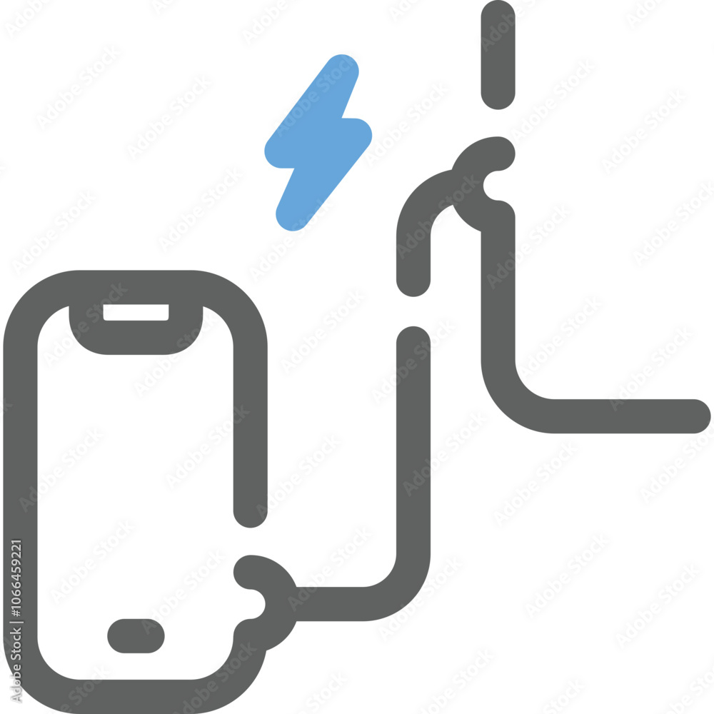 Poster a smartphone charging with a lightning bolt symbol indicating power flow in a modern setting