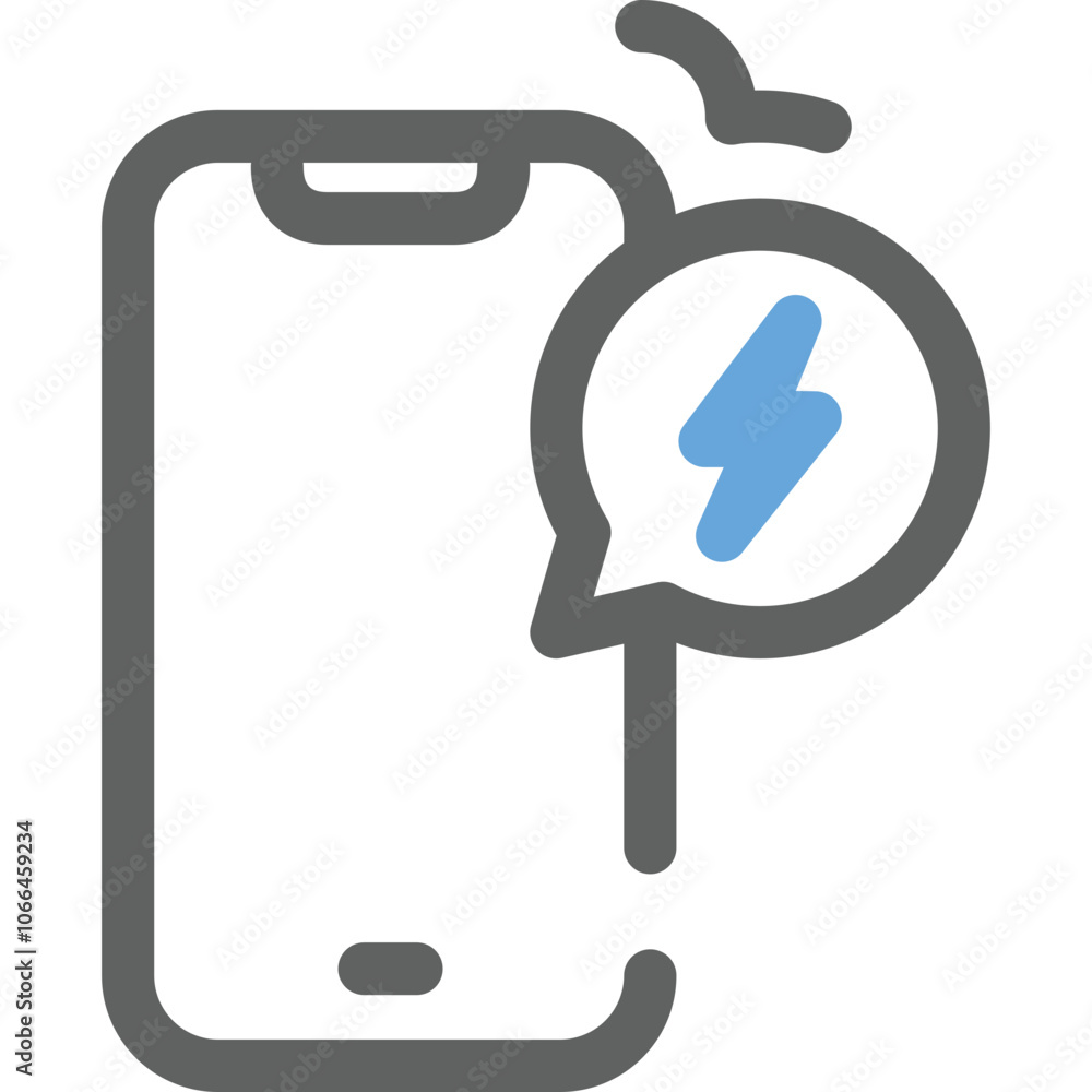 Poster mobile notification icon with a lightning bolt symbolizing urgent messages and alerts on a smartphon