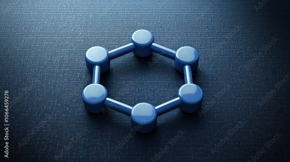 Poster blue 3d model of hexagonal structure on dark surface
