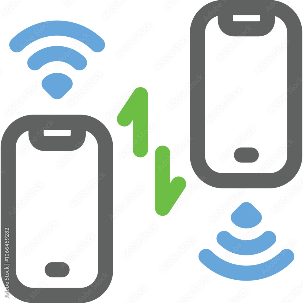 Poster wireless data transfer between mobile devices illustrating connectivity and communication in modern 
