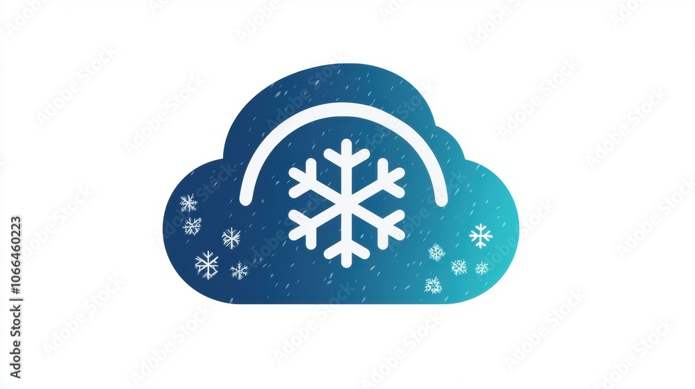 Poster snowflake icon with cloud in blue gradient design