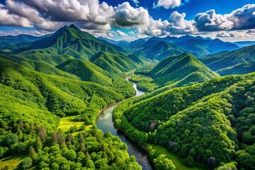 Breathtaking Aerial View of Kure Mountains National Park Showcasing Lush Greenery, Majestic Peaks, and Serene Landscapes with Clear Blue Skies Perfect for Nature Enthusiasts