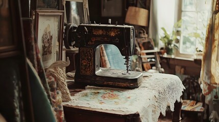 Discover the charm of a gujaba antique sewing machine in a cozy room