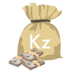 Angolan Kwanza Vector Illustration. Angola money set bundle banknotes. Money bag 500 AOA. Flat style. Isolated on white background. Simple minimal design