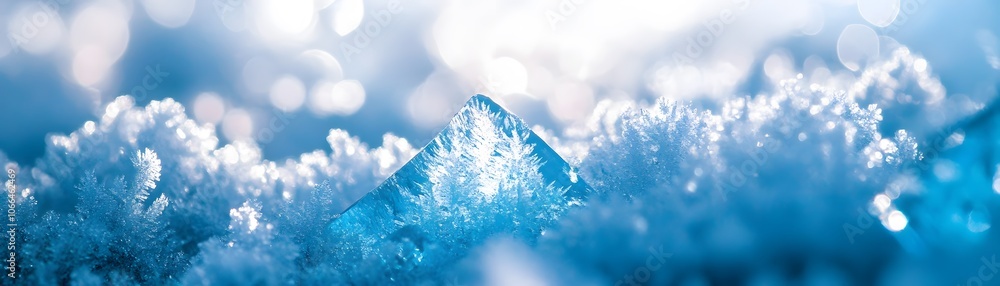 Poster a close-up view of a single crystal of ice with a bokeh background