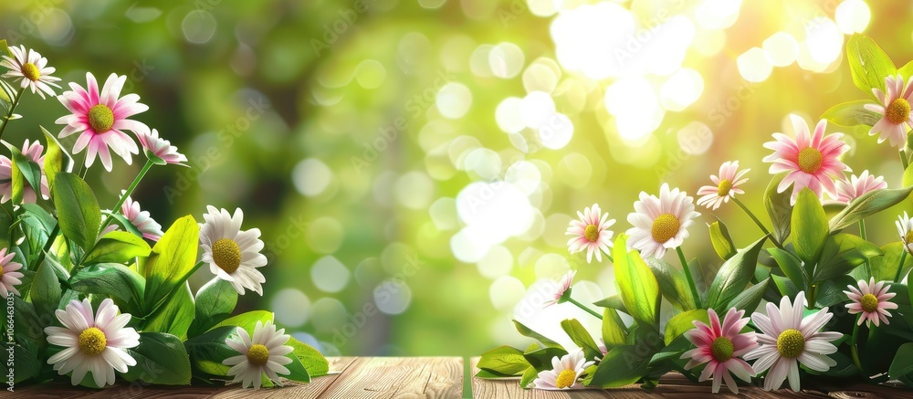 Aufkleber fresh spring flowers in bloom set against a backdrop of vibrant greenery in a serene image with ampl