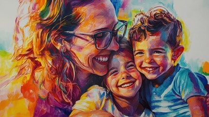 Obraz premium Familie zeigt bunte Zeichnung mit Eigenheim