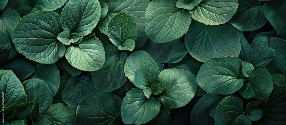 Poster green hydrangea flower leaf patterns can be seen in a copy space image