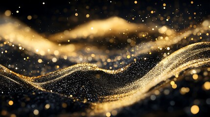 Abstract Gold Glitter Waves with Bokeh Lights