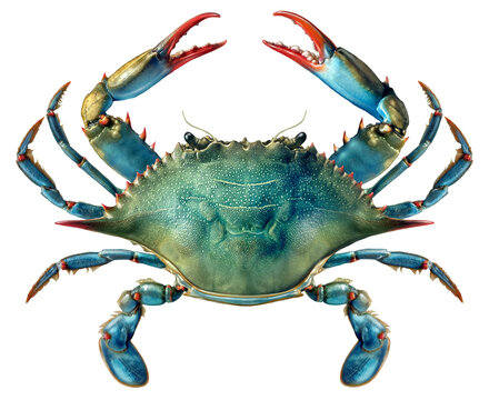 Blue Crab as a crustacean from the fishing waters of Atlantic ocean or Gulf of Mexico as a shellfish fishery seafood cuisine food or soft shell crabs culinary fish isolated on a white background.