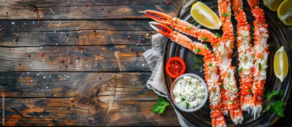 Poster crab stick and cream cheese stuffed appetizer on a rustic table with copy space image available for 