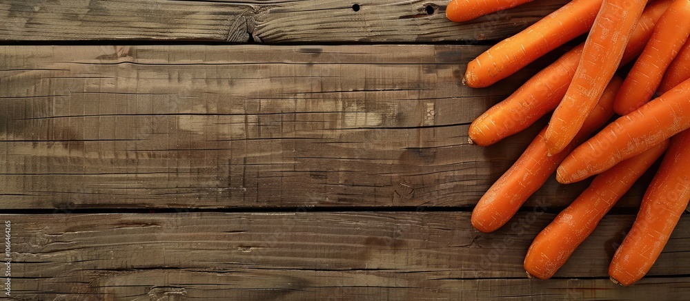 Poster top view of baby carrots with sauce on a wooden table with room for adding text in the copy space im