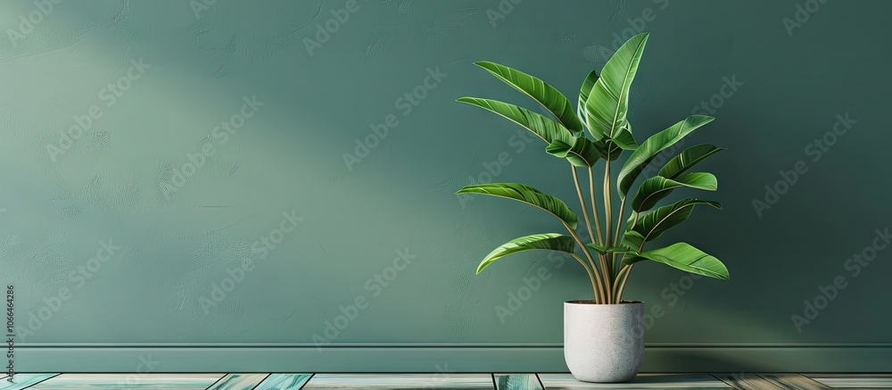 Poster a houseplant is positioned on the floor with a green wall background creating a visually appealing c