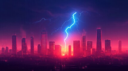 Fototapeta premium lightning bolt over city. Lightning flash bolt or thunderbolt