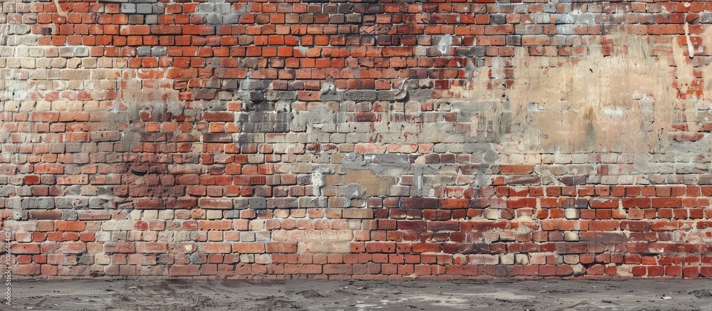 Poster brick wall with a mix of old and new bricks providing a suitable background for design and presentat