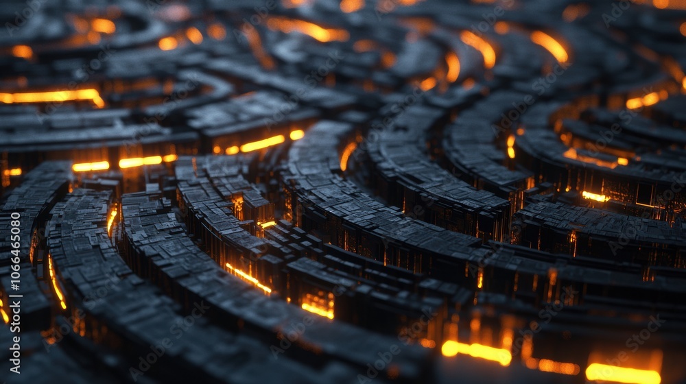 Poster abstract maze structure with glowing elements