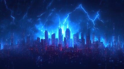 Fototapeta premium lightning bolt over city. Lightning flash bolt or thunderbolt