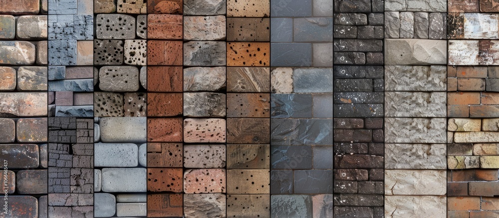 Poster an assortment of classic and modern bricks arranged in a wall perfect for use as a backdrop in vario