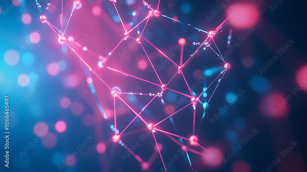 Poster abstract neon glowing network with connected nodes