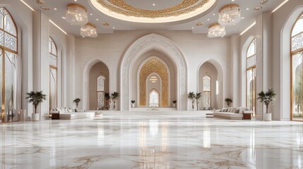 Fototapeta premium White marble floor in a grand hall. This image is perfect for showcasing luxury interior design and architecture.