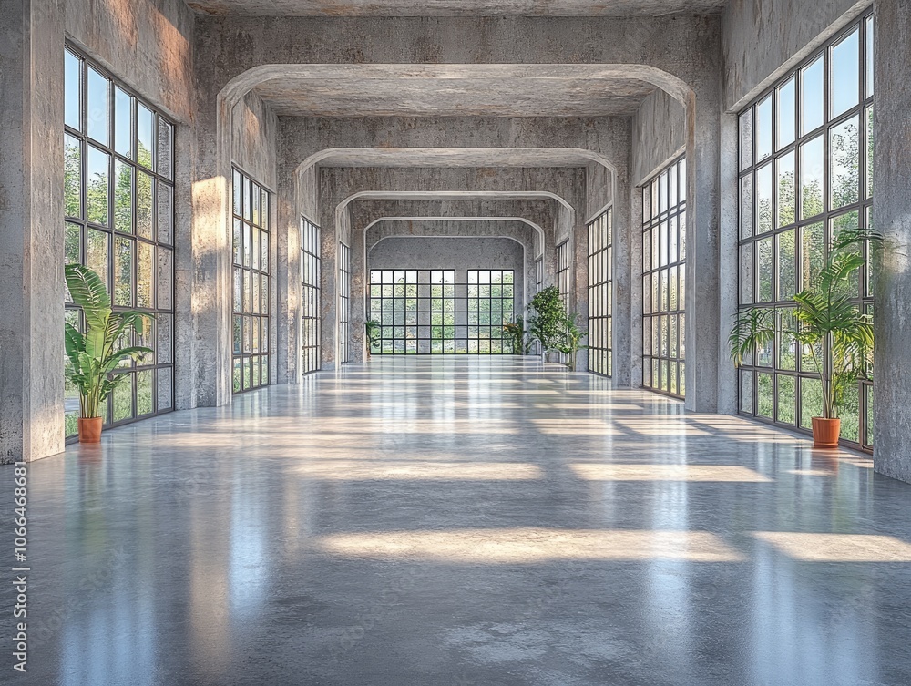 Poster empty industrial space with large windows. this image is perfect for showcasing the beauty of modern