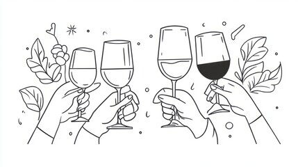 Minimalist Wine Glass Toast Celebration Vector Illustration
