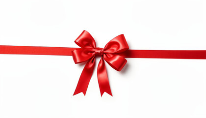 A red bow with a ribbon lies isolated on a white background._00001_