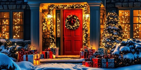 Obraz premium Festive Home Decorated for Christmas with Twinkling Lights
