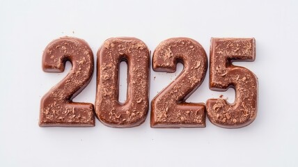 A shiny, copper-colored depiction of the numbers 2025 against a white background, symbolizing the year or future events.