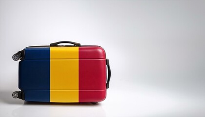 チャドの国旗のスーツケース。(Chad flag on a stylish suitcase and copy space.)
