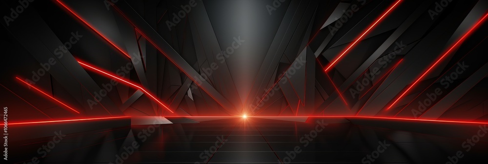 Poster dynamic abstract background with red light streaks in a dark geometric space at twilight