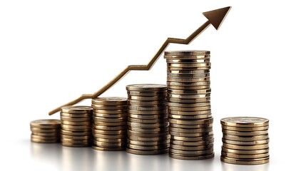 Stacks of coins growing in height with an arrow graph