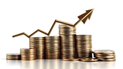 Stacks of coins growing in height with an arrow graph