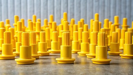 A Unique Perspective on Architectural Elements: A Collection of Yellow Rawplugs Against a Minimalist Background for Creative Design Inspiration